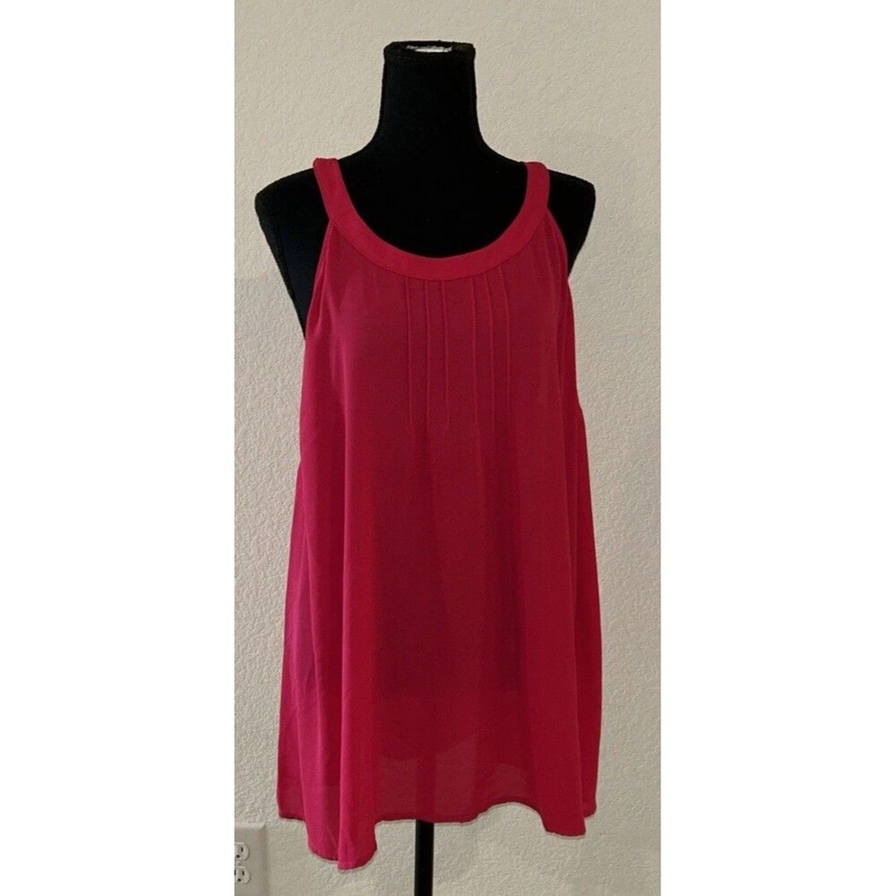 NWT Torrid 2 Tank Top Goddess Neck Pleated Georgette Watermelon Red Chiffon